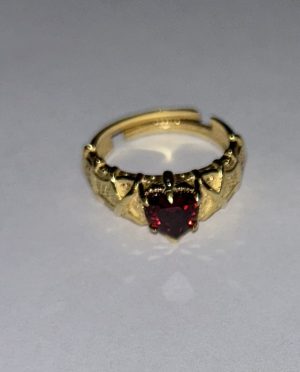 GOTHIC RED HEART Ring 925k Sterling Silver, Engagement Ring - Yellow Gold